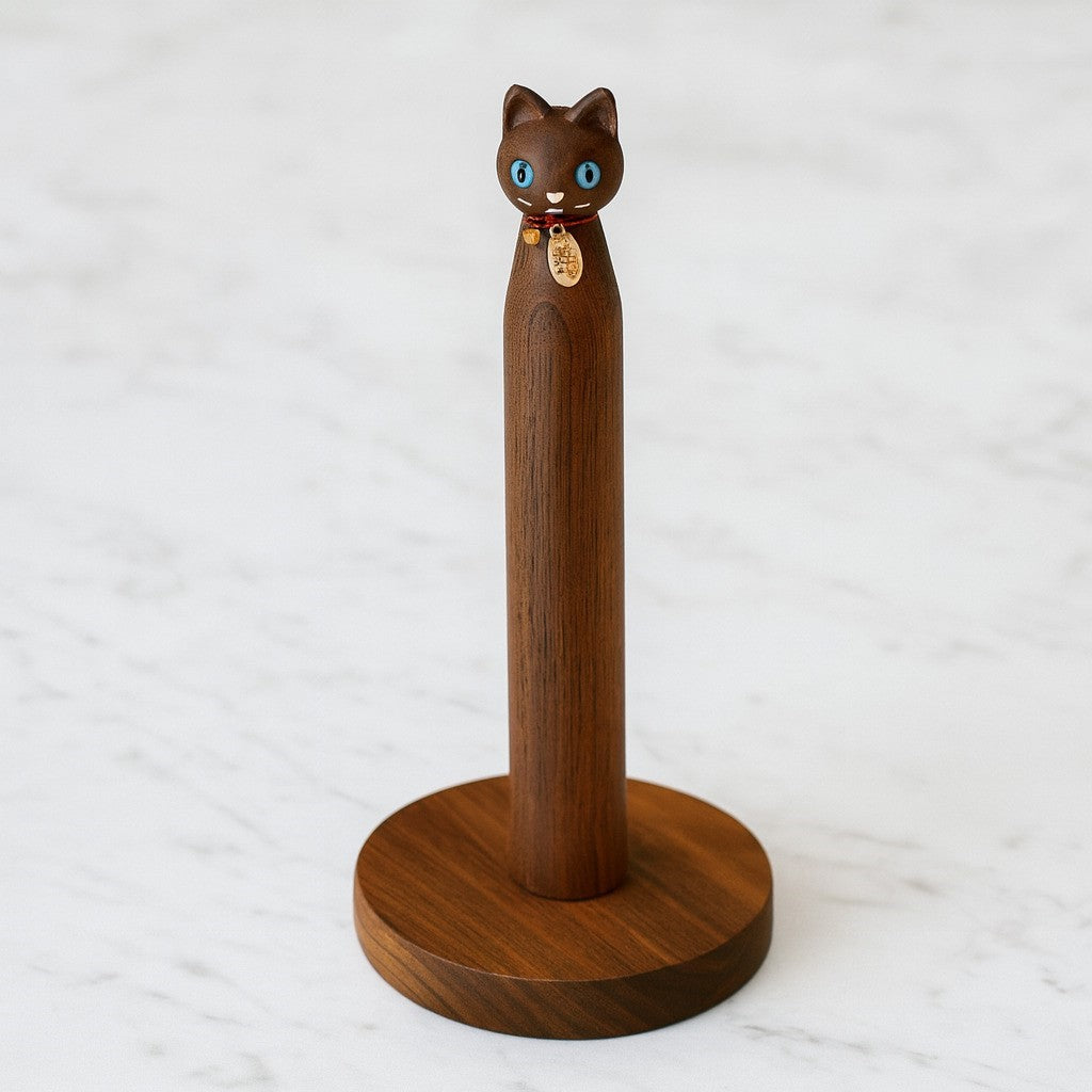 Cat-Shaped Solid Wood Paper Towel Holder