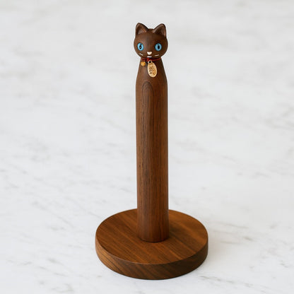 Cat-Shaped Solid Wood Paper Towel Holder