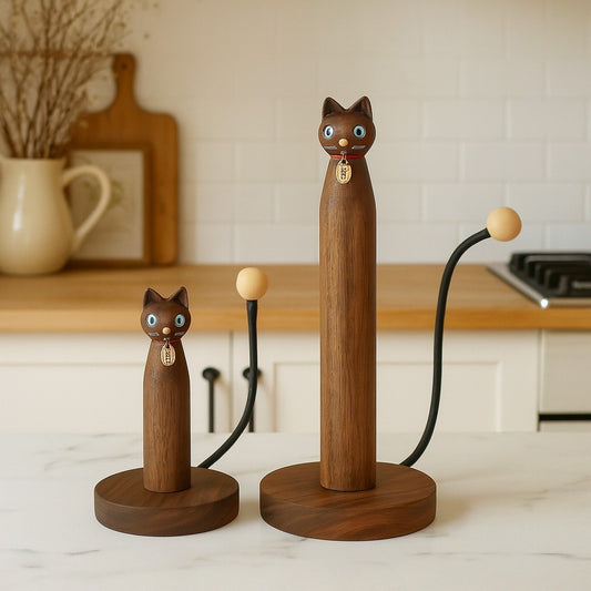 Cat-Shaped Solid Wood Paper Towel Holder