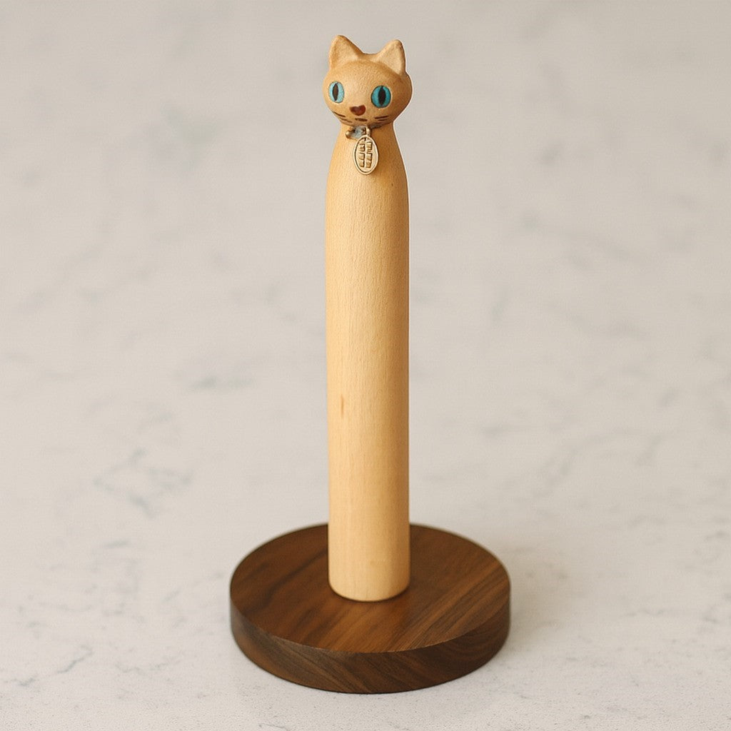 Cat-Shaped Solid Wood Paper Towel Holder