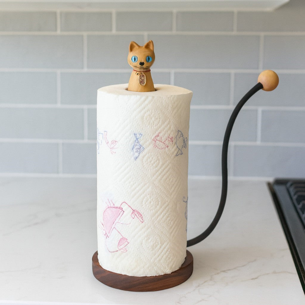 Cat-Shaped Solid Wood Paper Towel Holder