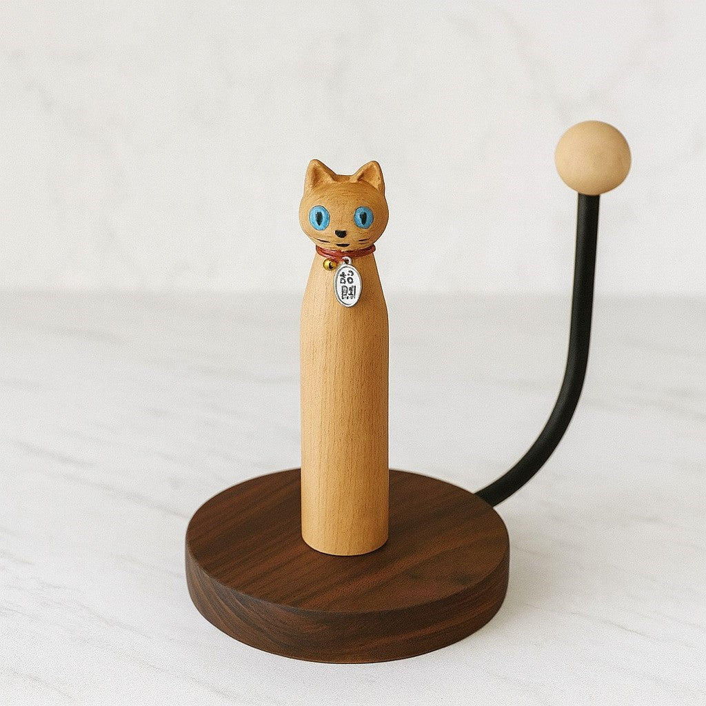 Cat-Shaped Solid Wood Paper Towel Holder