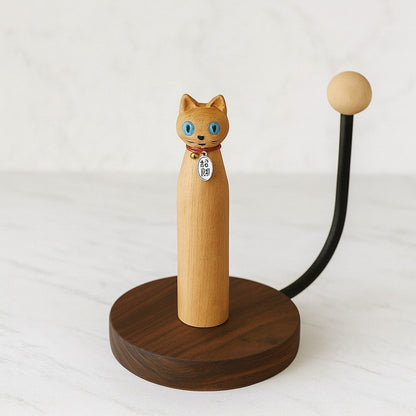 Cat-Shaped Solid Wood Paper Towel Holder