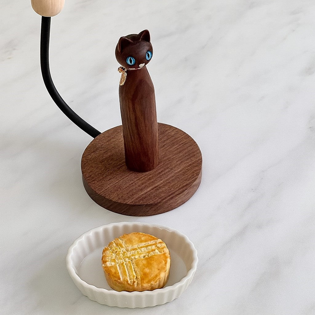 Cat-Shaped Solid Wood Paper Towel Holder