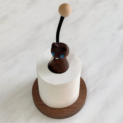 Cat-Shaped Solid Wood Paper Towel Holder