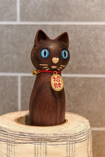 Cat-Shaped Solid Wood Paper Towel Holder