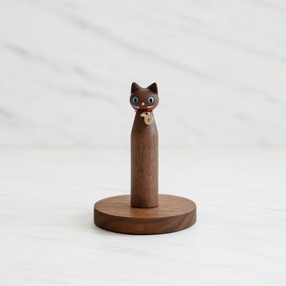 Cat-Shaped Solid Wood Paper Towel Holder