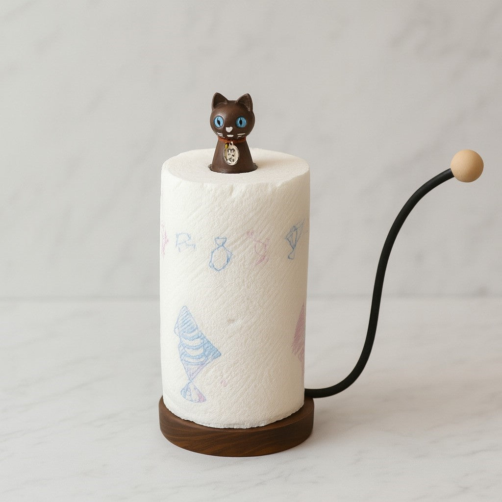 Cat-Shaped Solid Wood Paper Towel Holder