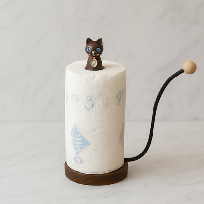 Cat-Shaped Solid Wood Paper Towel Holder